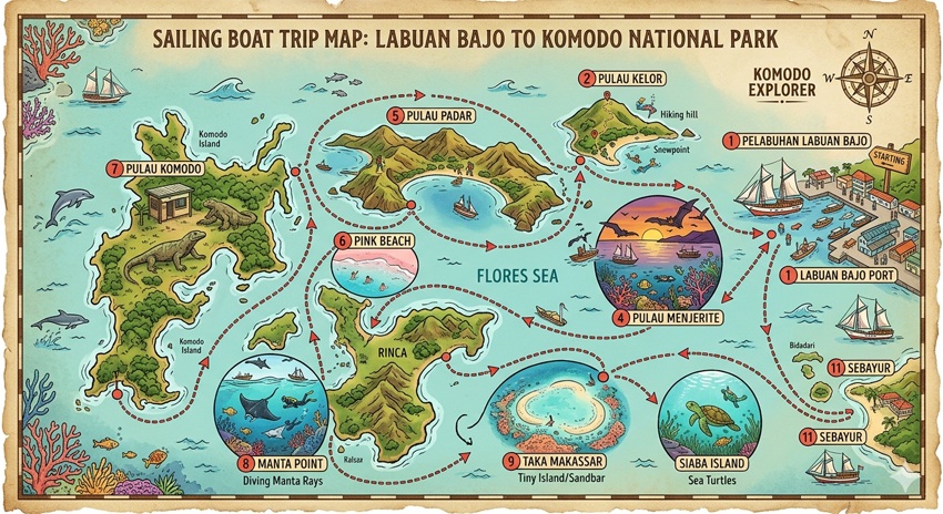 Map of Komodo Sailing trip