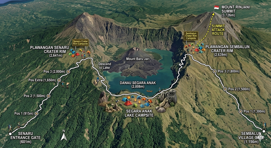 Trekking Route start Sembalun end Senaru Rinjani
